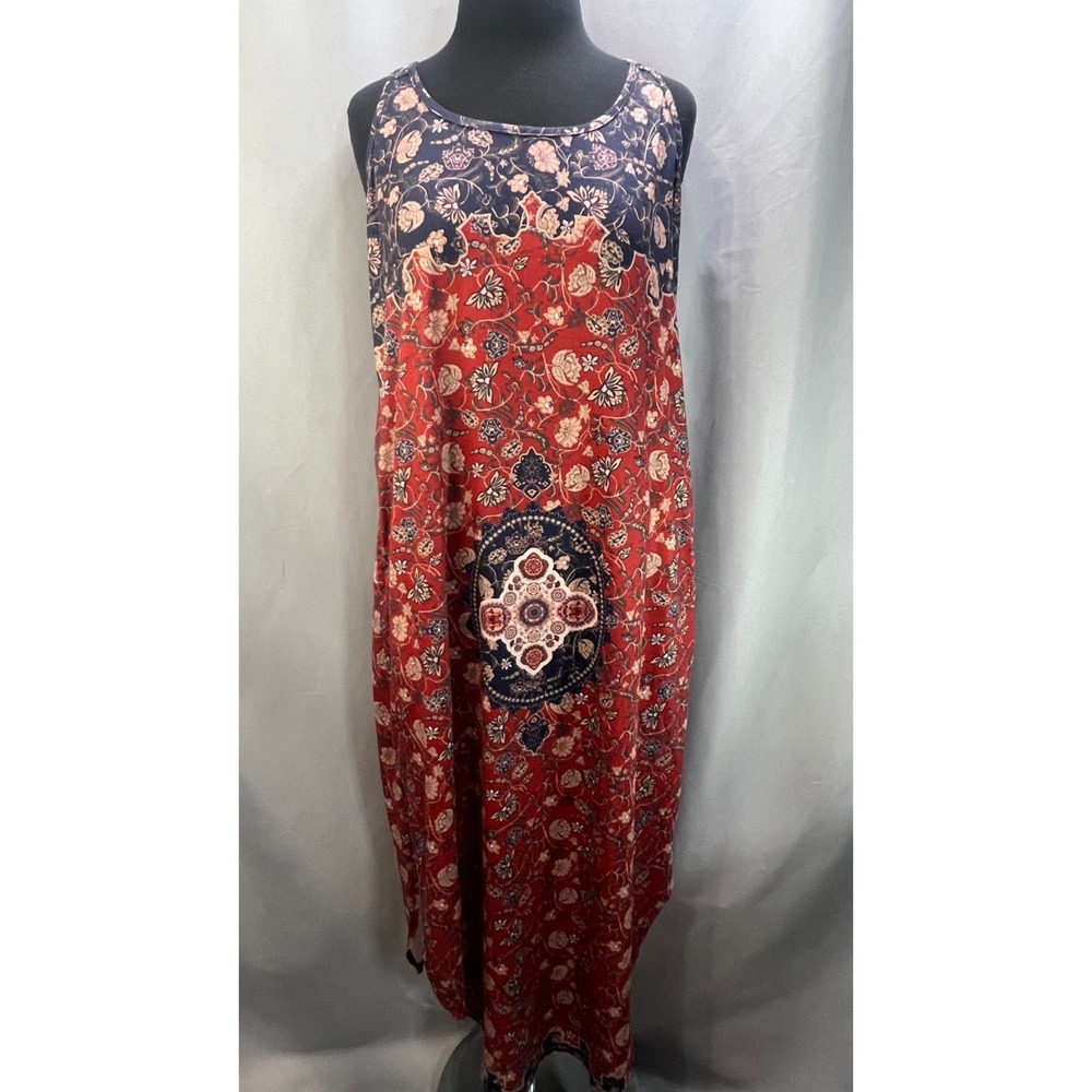 Wiholl Boho Maxi Dress Womens Medium Multicolor Floral Medallion Sleeveless